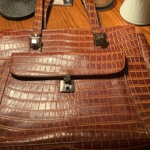 Metro Wear Brown Croc-Embossed Laptop Bag